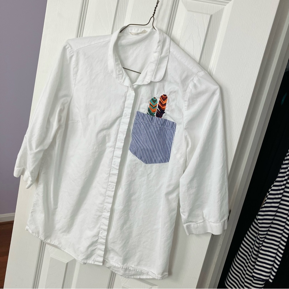 Bohemian Embroidered White Button Down Blouse